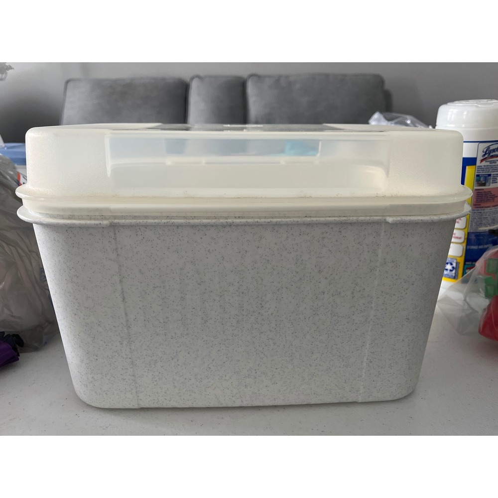 Tupperware Speckled Gray White Plastic Storage Bin Container with Lids 2pc Set